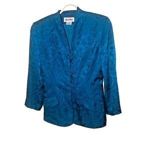 Maggy London Vintage 100% Silk Blazer Top Blouse Womens Size 6 Teall Embroidered